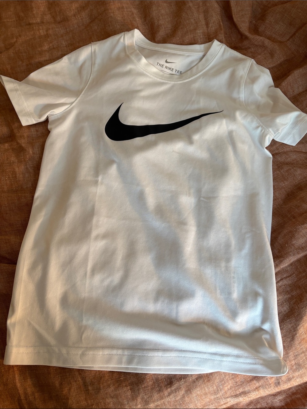 Kids The Nike Tee White Dri-Fit T-Shirt with Black Swoosh
